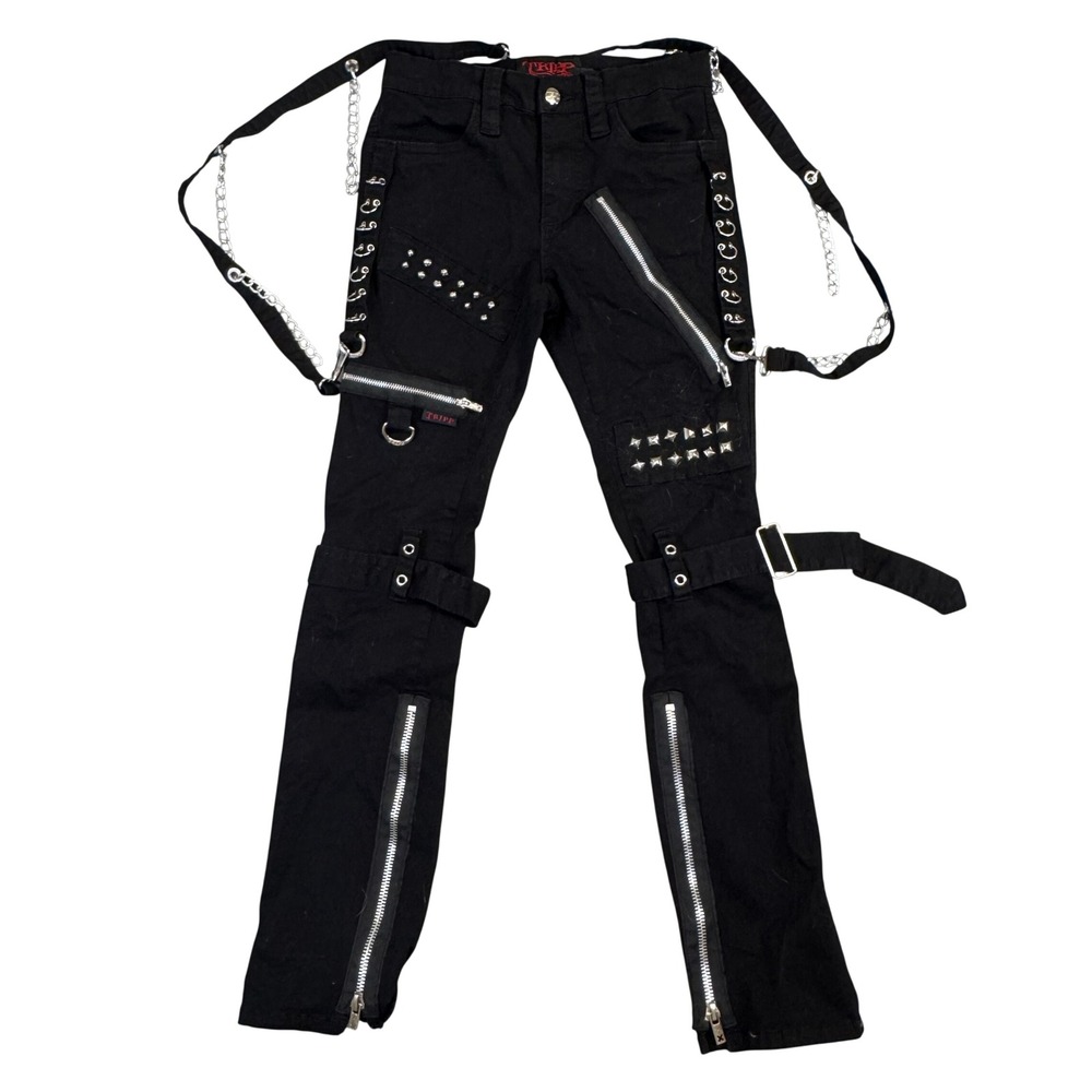 Tripp NYC Black Bondage Pants Studded Zipper Punk Goth IS7329M Size 26